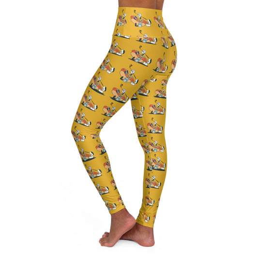 Yellow Gold Graphic Glizzy at the Turn Golf Pattern High Waisted Yoga Leggings for Women