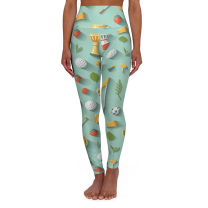 Pastel Mint Graphic Golf Ball Pattern High Waisted Yoga Leggings for Women