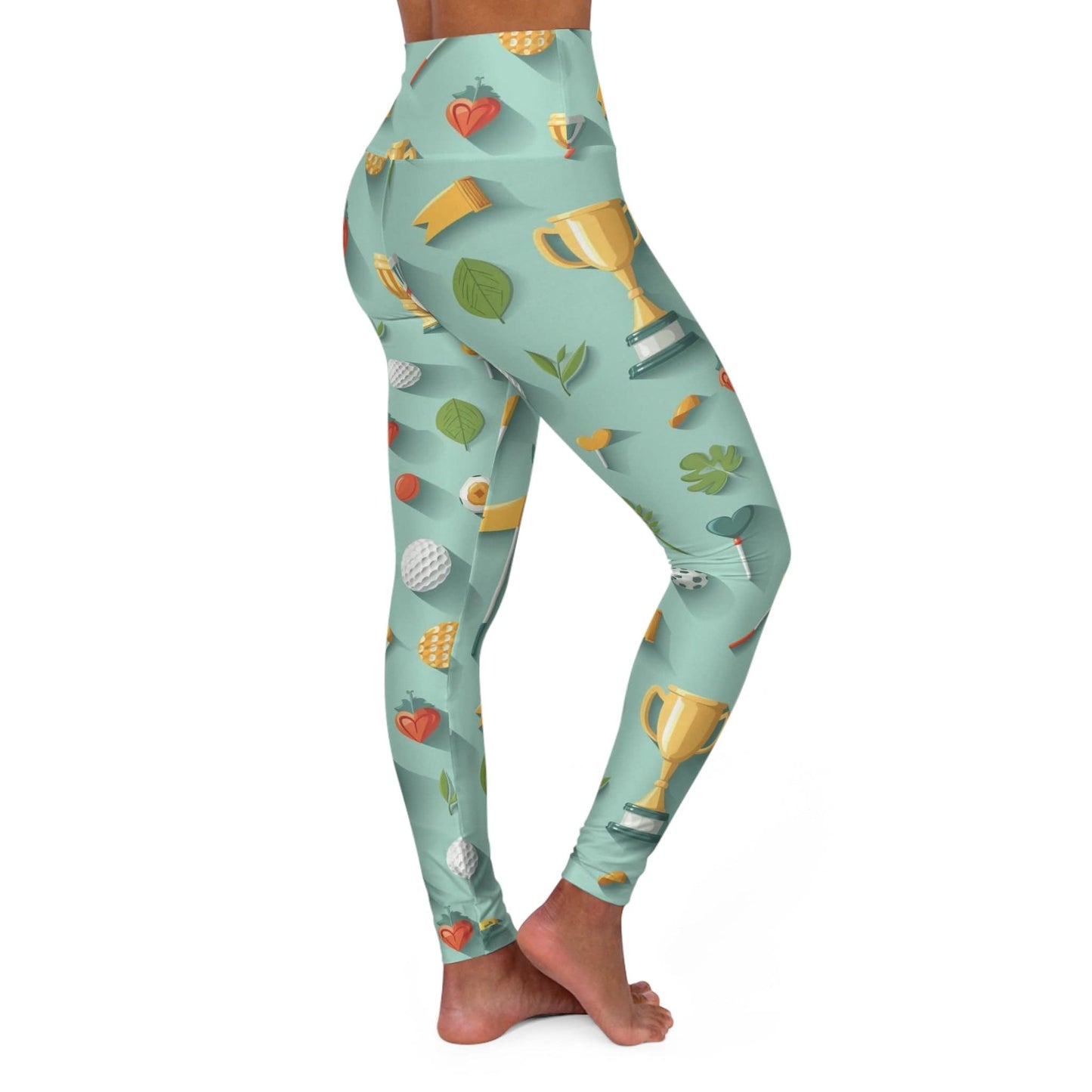 Pastel Mint Graphic Golf Ball Pattern High Waisted Yoga Leggings for Women