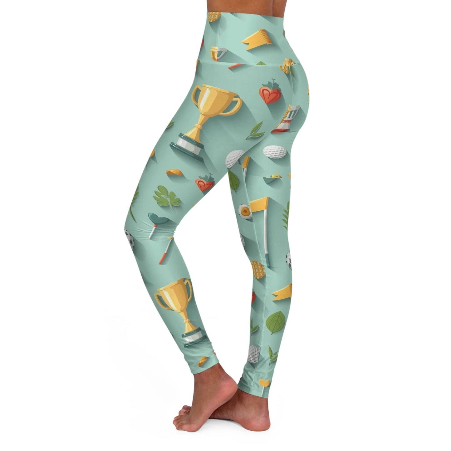 Pastel Mint Graphic Golf Ball Pattern High Waisted Yoga Leggings for Women