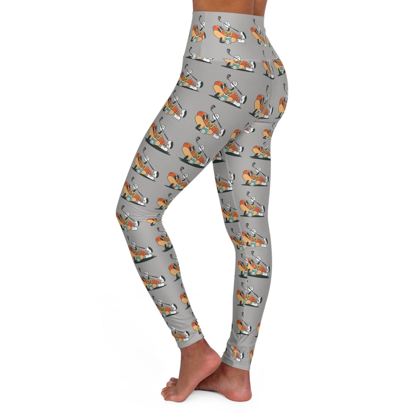 Gray Graphic Glizzy at the Turn Golf Pattern High Waisted Yoga Leggings for Women