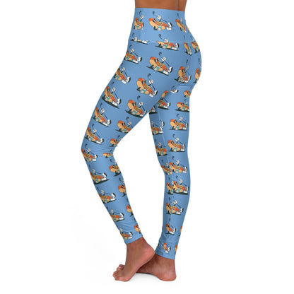 Blue Glizzy at the Turn High Waisted Yoga Leggings