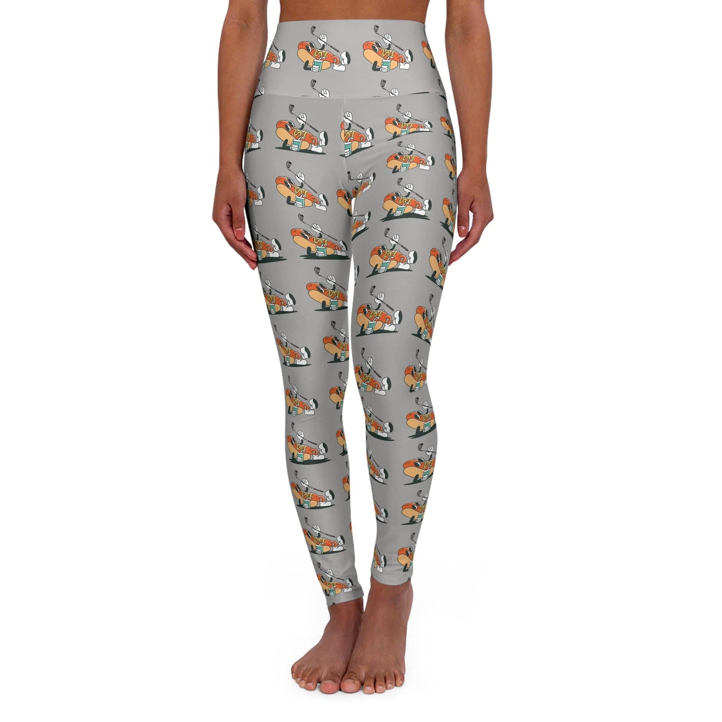 Gray Graphic Glizzy at the Turn Golf Pattern High Waisted Yoga Leggings for Women