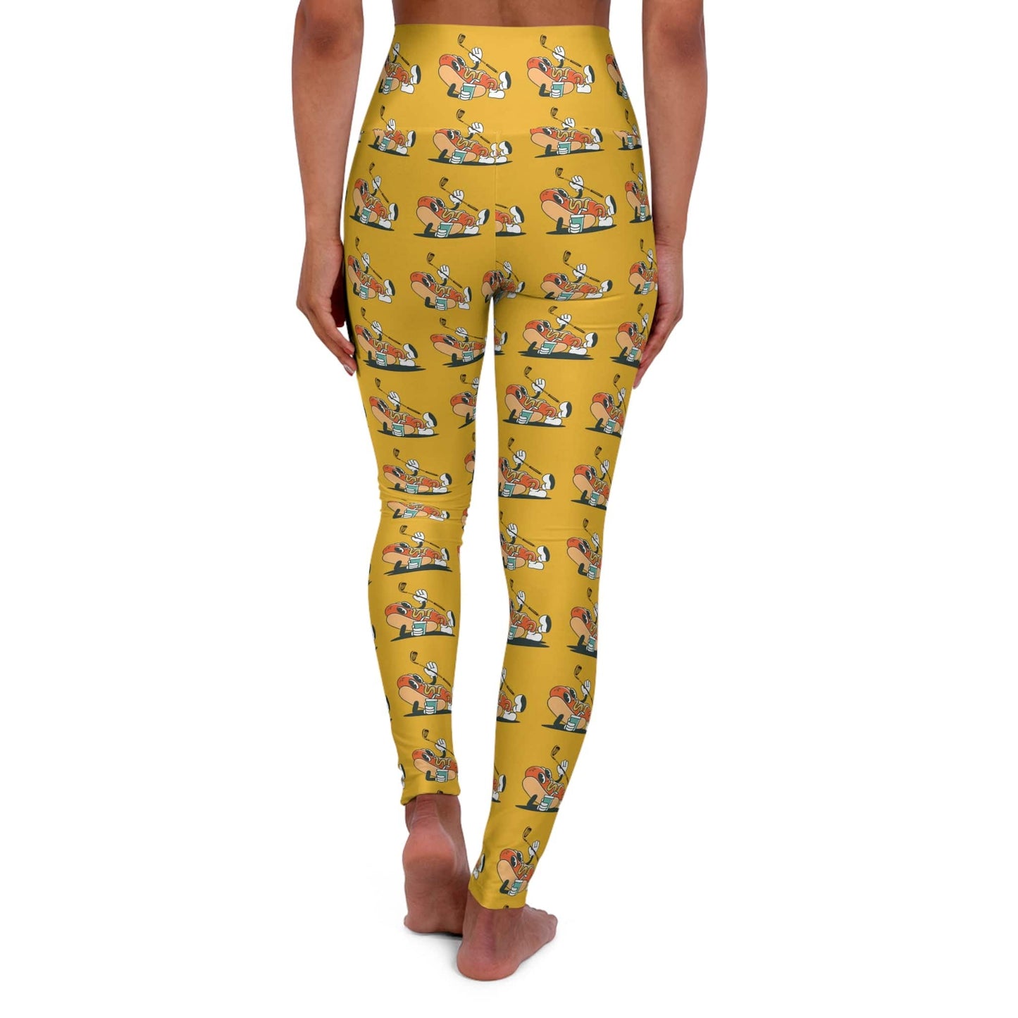 Yellow Gold Graphic Glizzy at the Turn Golf Pattern High Waisted Yoga Leggings for Women